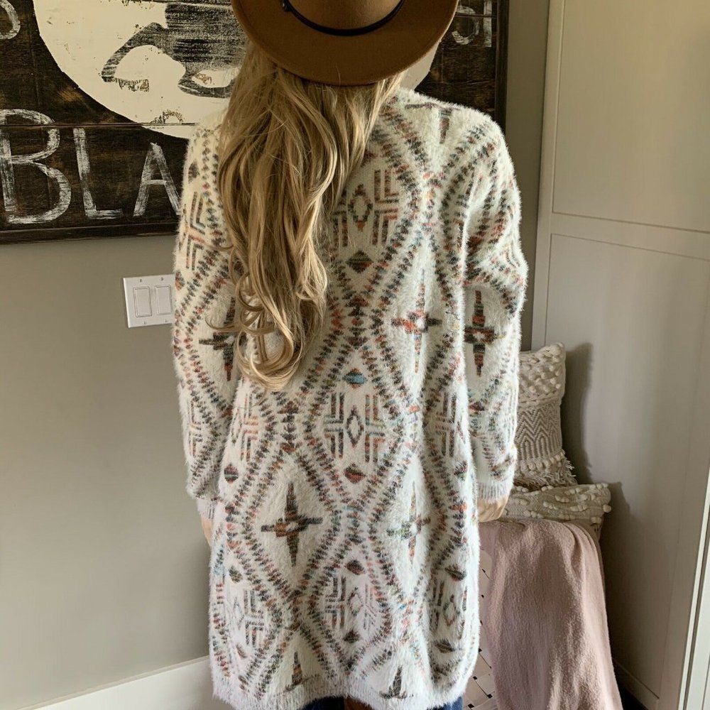 New Fair Isle Soft Cardigan Women's Sweater - Long Cozy Boho Western Style - Picture 6 of 8